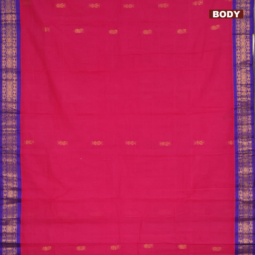 Gadwal cotton saree pink and blue with zari woven buttas and zari woven border