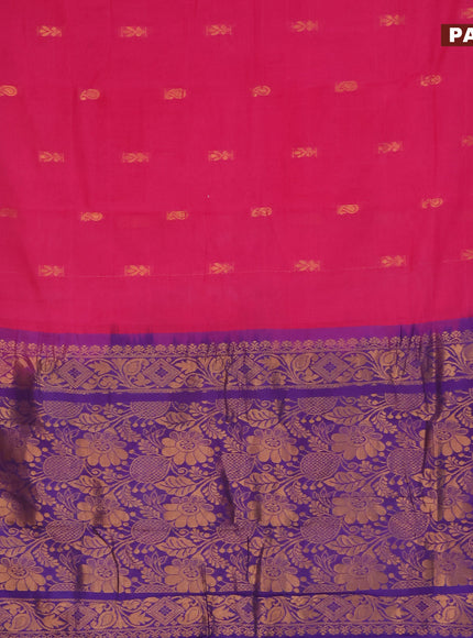 Gadwal cotton saree pink and blue with zari woven buttas and zari woven border