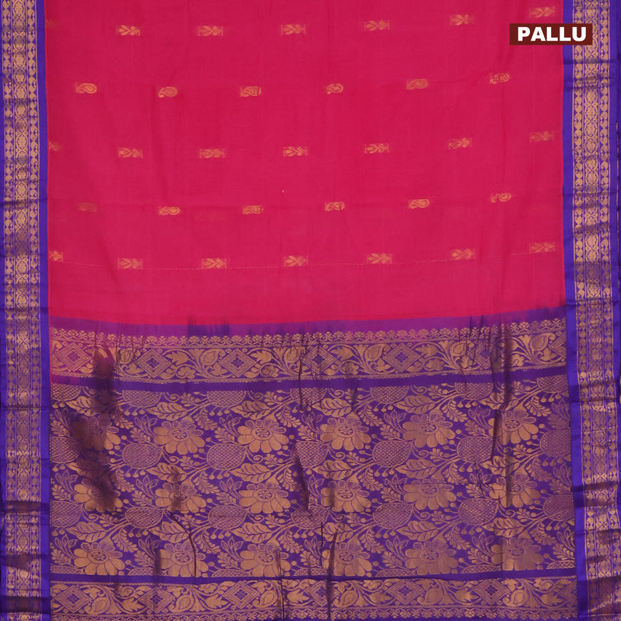 Gadwal cotton saree pink and blue with zari woven buttas and zari woven border