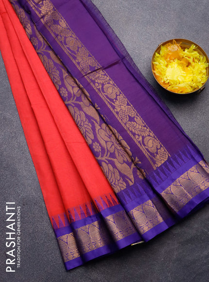 Gadwal cotton saree pink and blue with zari woven buttas and temple design zari woven border