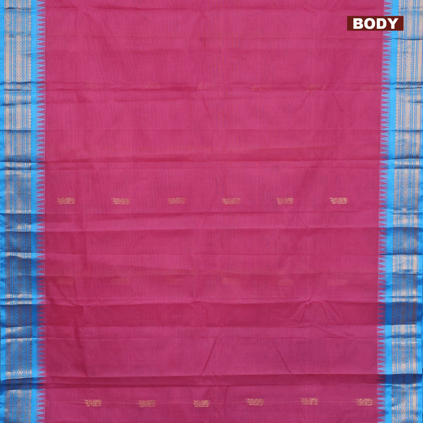 Gadwal cotton saree pink and light blue with zari woven buttas and temple design zari woven border