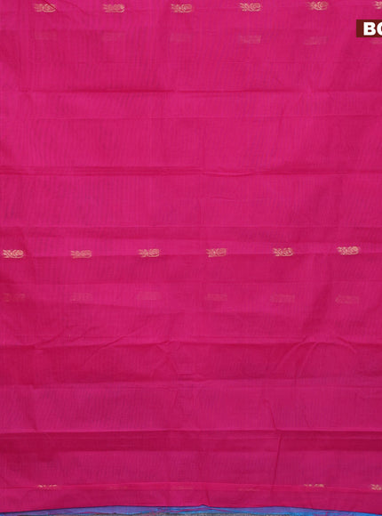 Gadwal cotton saree magenta pink and light blue with zari woven buttas and temple design zari woven border