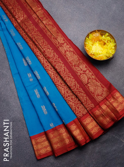 Gadwal cotton saree cs blue and maroon with zari woven buttas and zari woven border