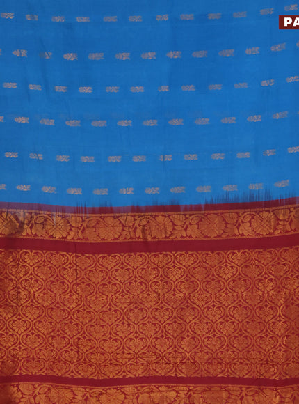 Gadwal cotton saree cs blue and maroon with zari woven buttas and zari woven border