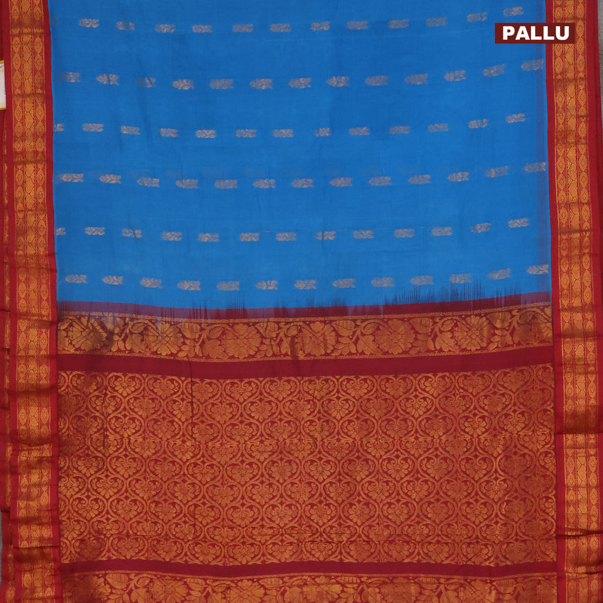 Gadwal cotton saree cs blue and maroon with zari woven buttas and zari woven border