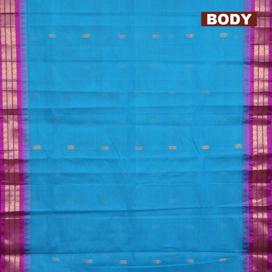 Gadwal cotton saree teal blue and purple with zari woven buttas and zari woven border