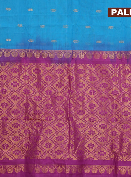 Gadwal cotton saree teal blue and purple with zari woven buttas and zari woven border