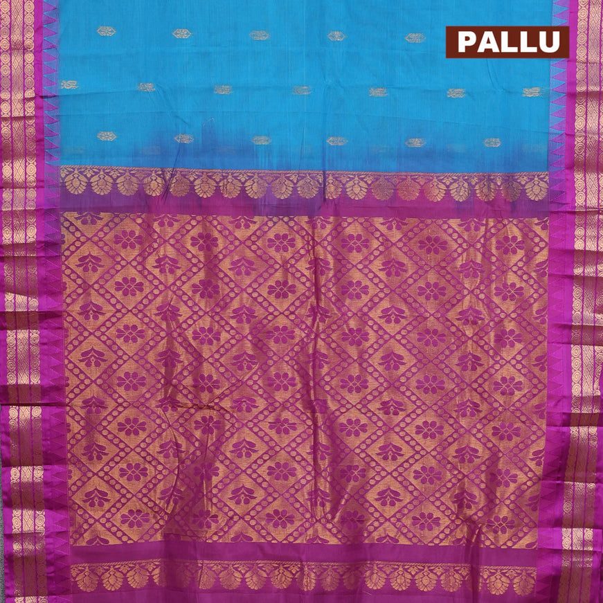 Gadwal cotton saree teal blue and purple with zari woven buttas and zari woven border