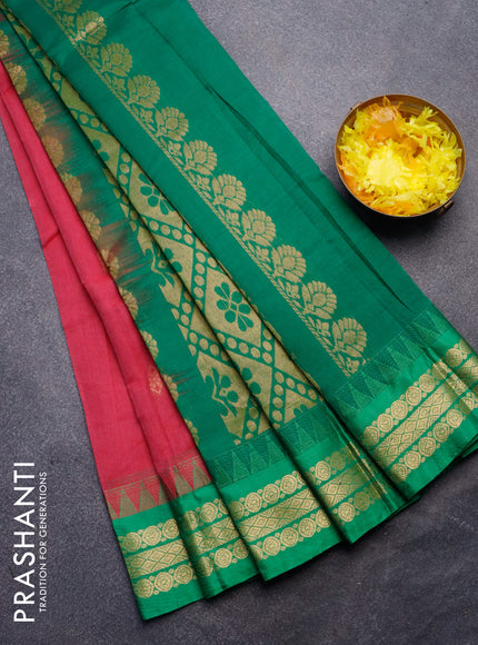 Gadwal cotton saree pink and green with zari woven buttas and zari woven border