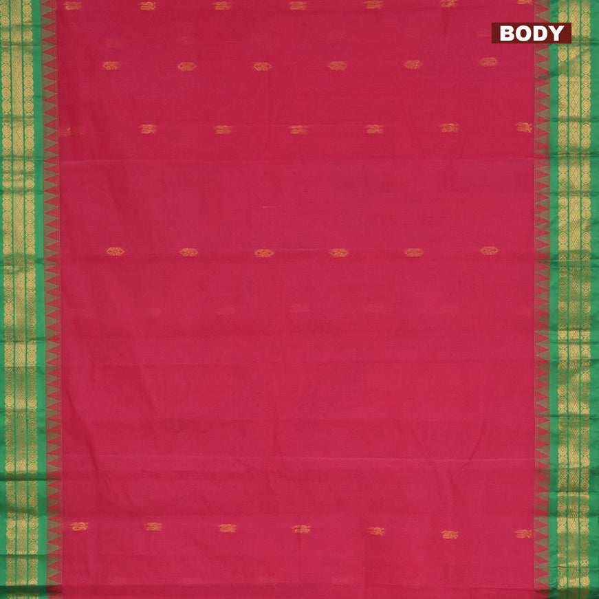 Gadwal cotton saree pink and green with zari woven buttas and zari woven border