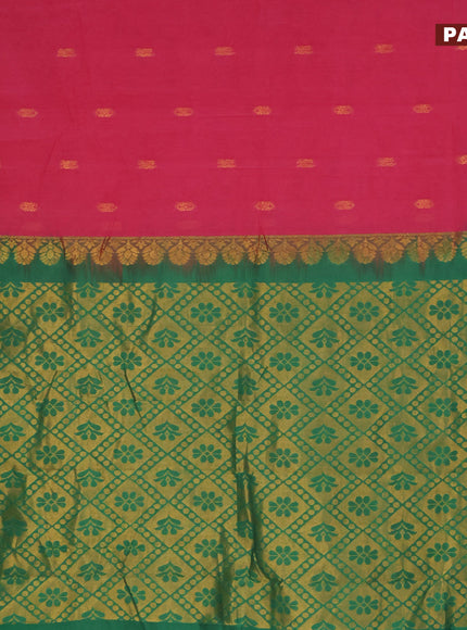 Gadwal cotton saree pink and green with zari woven buttas and zari woven border