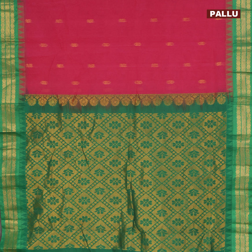 Gadwal cotton saree pink and green with zari woven buttas and zari woven border