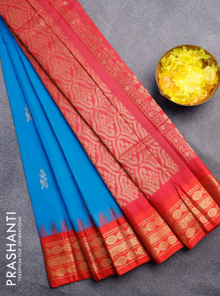 Gadwal cotton saree blue and red with zari woven buttas and zari woven border