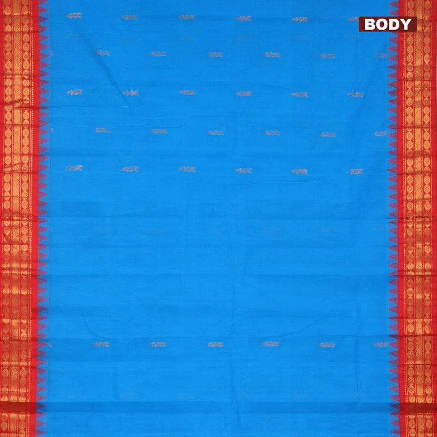 Gadwal cotton saree blue and red with zari woven buttas and zari woven border