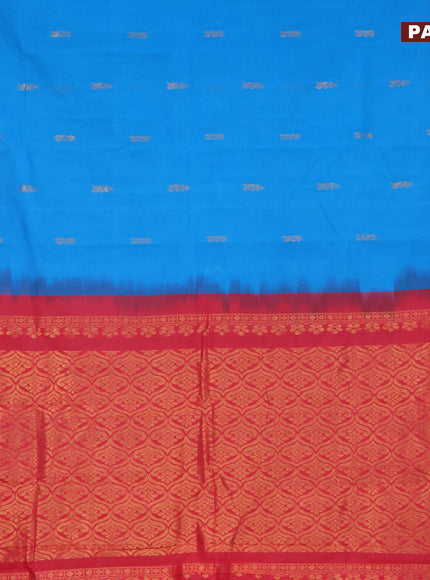 Gadwal cotton saree blue and red with zari woven buttas and zari woven border