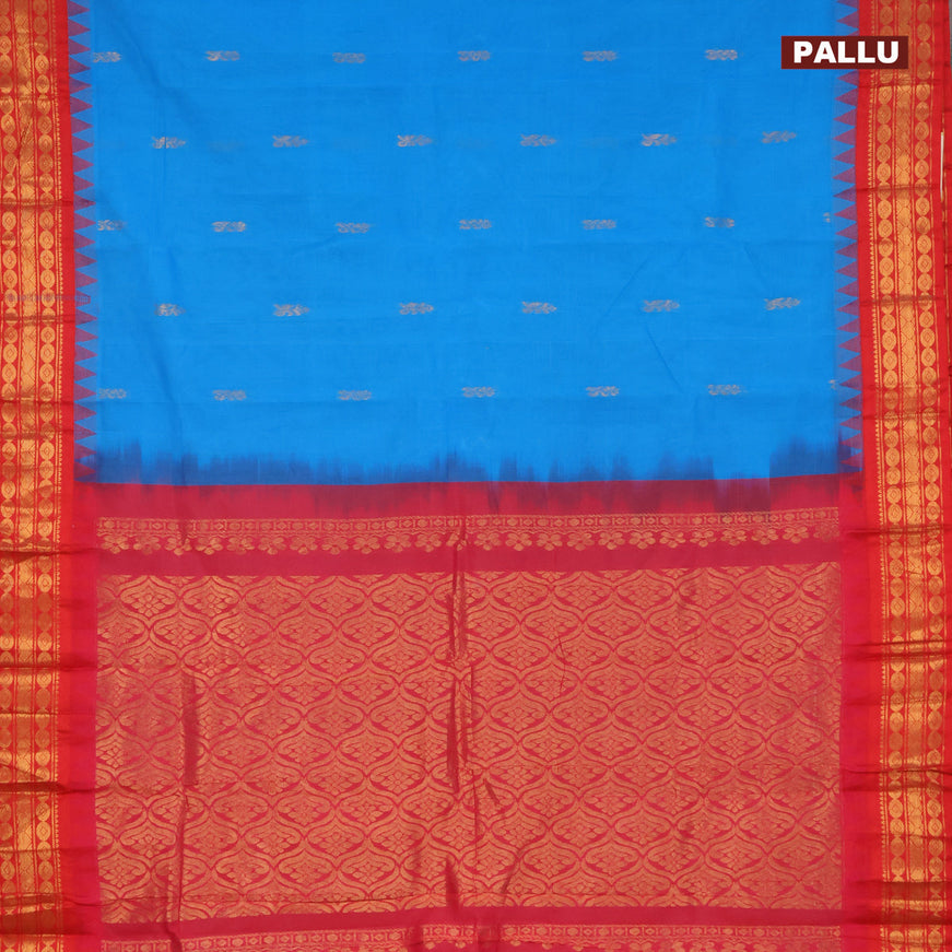 Gadwal cotton saree blue and red with zari woven buttas and zari woven border