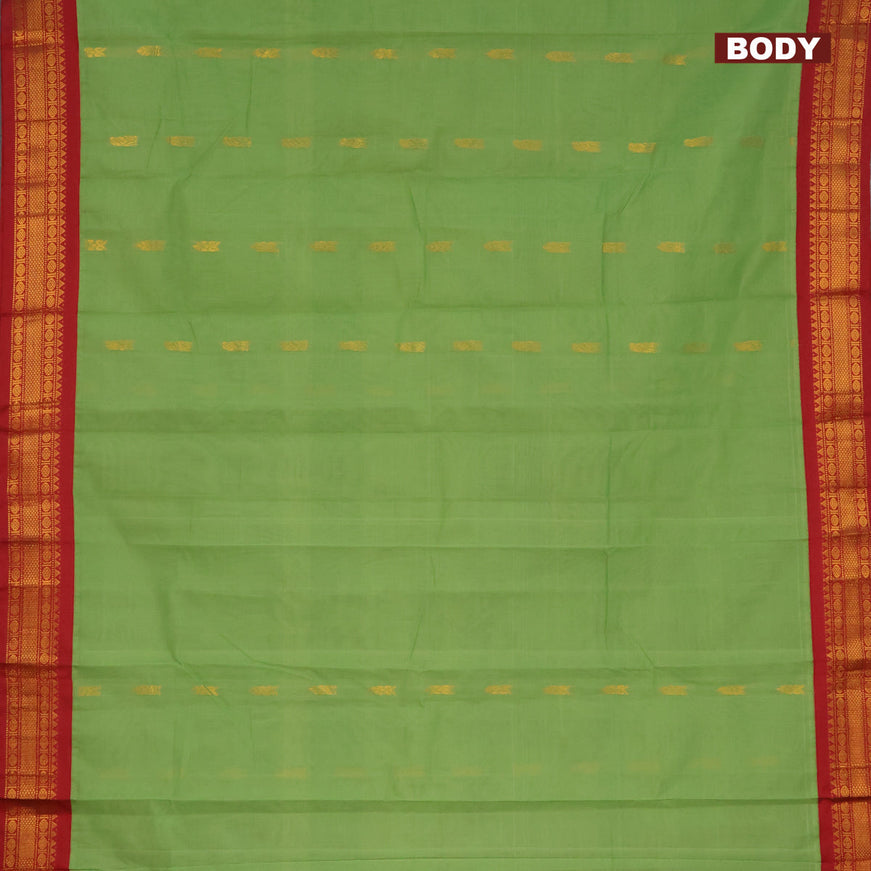 Gadwal cotton saree green and maroon with zari woven buttas and temple design zari woven border