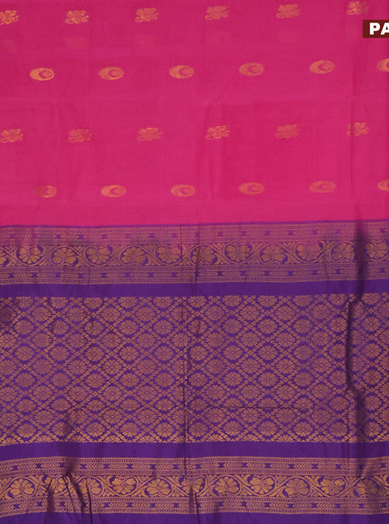 Gadwal cotton saree pink and blue with zari woven buttas and temple design zari woven border