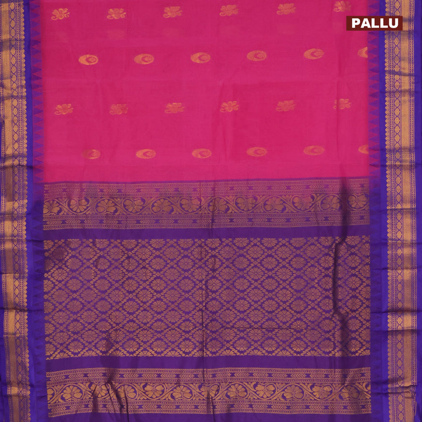 Gadwal cotton saree pink and blue with zari woven buttas and temple design zari woven border