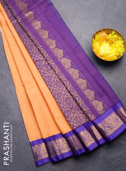 Gadwal cotton saree orange and blue with allover checked pattern and zari woven border