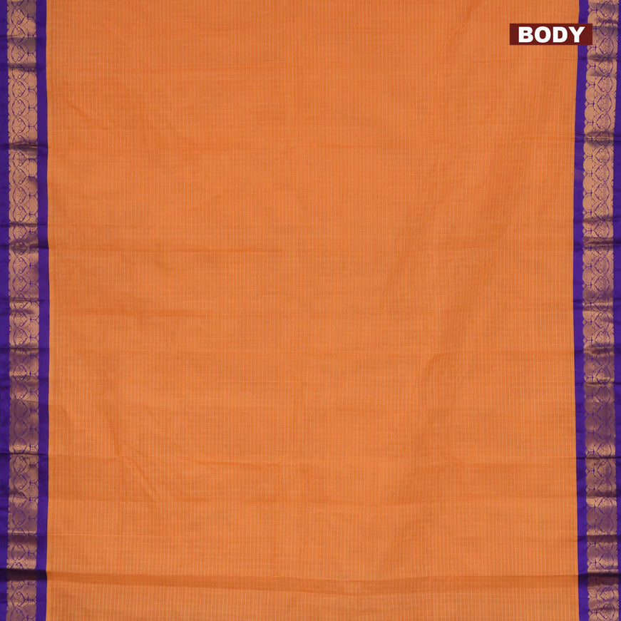 Gadwal cotton saree orange and blue with allover checked pattern and zari woven border