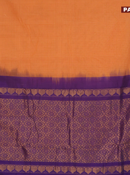 Gadwal cotton saree orange and blue with allover checked pattern and zari woven border