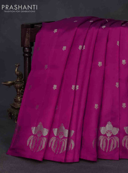 Chiniya silk saree pink with silver zari woven buttas and zari woven butta border