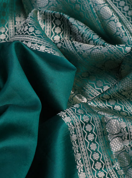 Chiniya silk saree green with silver zari woven buttas and zari woven butta border