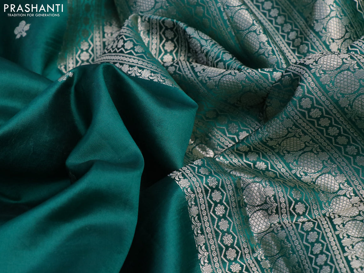 Chiniya silk saree green with silver zari woven buttas and zari woven butta border