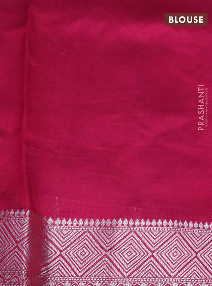 Chiniya silk saree teal green with allover silver zari checks & weaves and silver zari woven border