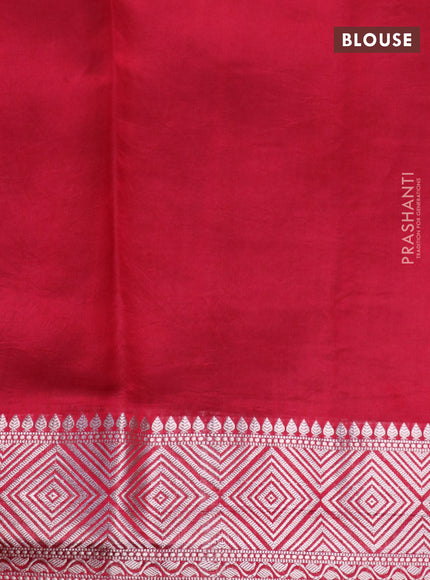 Chiniya silk saree blue with allover silver zari checks & weaves and silver zari woven border