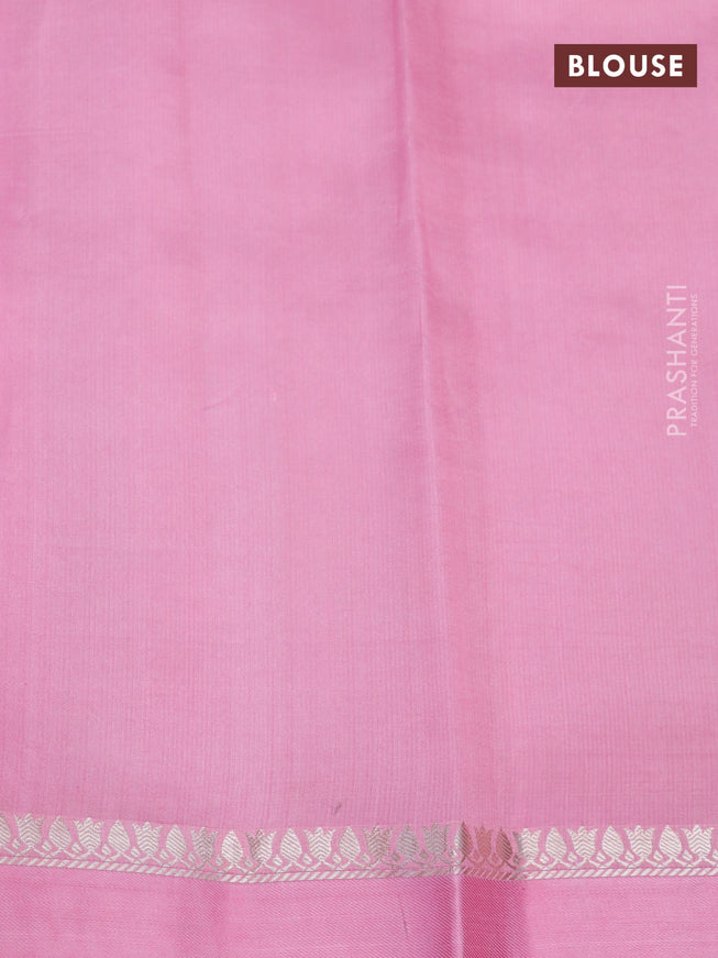 Chiniya silk saree light pink with silver zari woven floral buttas and zari woven simple border