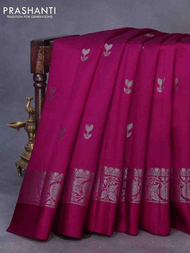 Chiniya silk saree pink with zari woven buttas and zari woven simple border