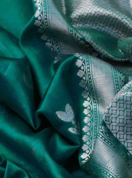 Chiniya silk saree teal green with zari woven buttas and zari woven simple border