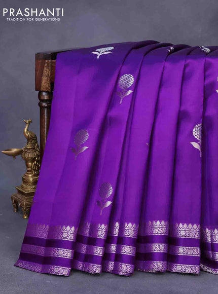 Chiniya silk saree violet with silver zari woven floral buttas and zari woven border