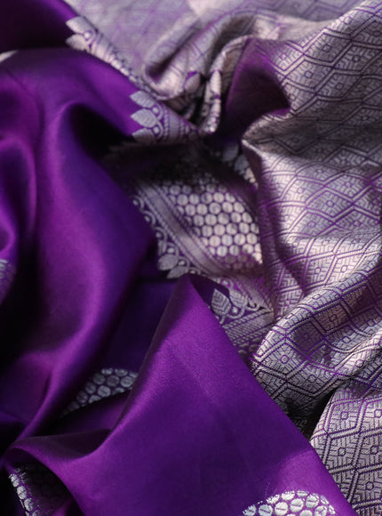 Chiniya silk saree violet with silver zari woven floral buttas and zari woven border