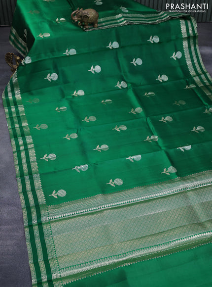 Chiniya silk saree green with zari woven floral buttas and zari woven border