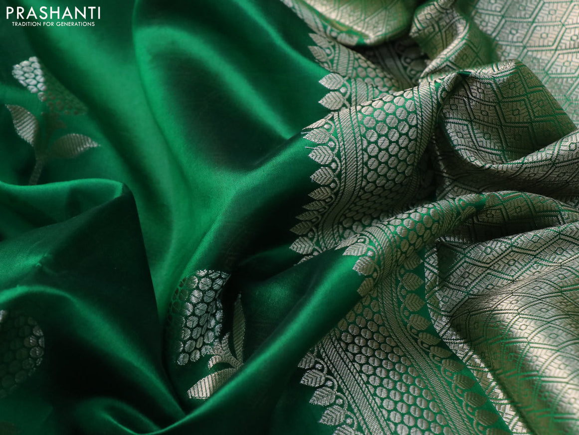 Chiniya silk saree green with zari woven floral buttas and zari woven border