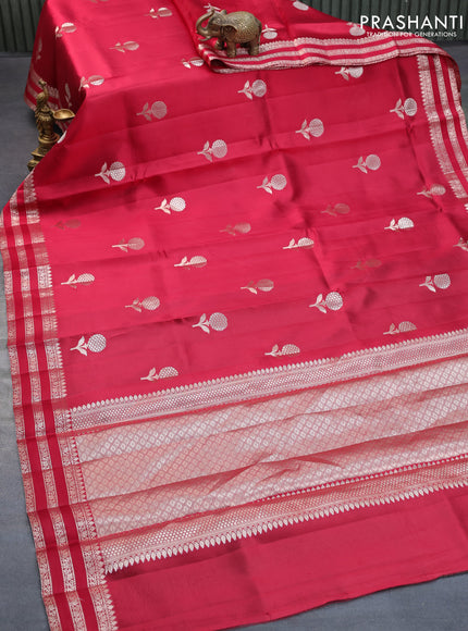 Chiniya silk saree red with zari woven floral buttas and zari woven border