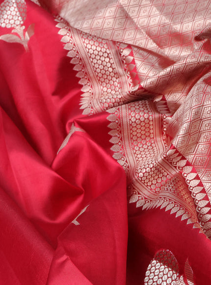 Chiniya silk saree red with zari woven floral buttas and zari woven border