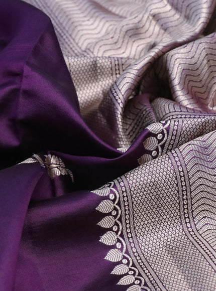 Chiniya silk saree deep purple with zari woven buttas and zari woven simple border