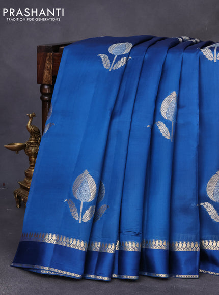 Chiniya silk saree cs blue with zari woven buttas and zari woven simple border