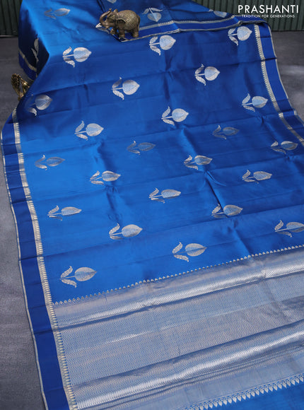 Chiniya silk saree cs blue with zari woven buttas and zari woven simple border