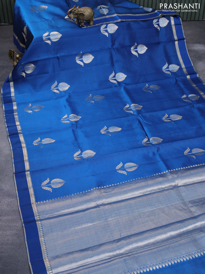 Chiniya silk saree cs blue with zari woven buttas and zari woven simple border