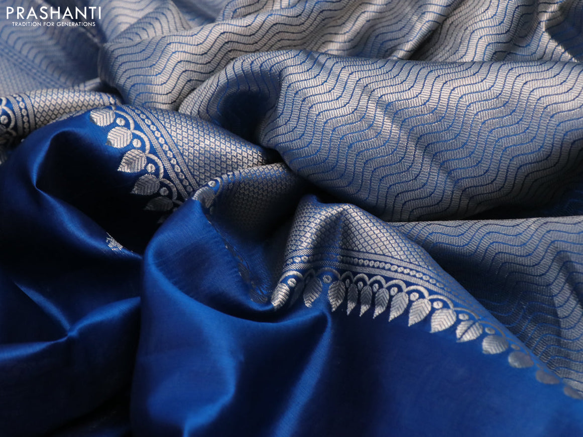 Chiniya silk saree cs blue with zari woven buttas and zari woven simple border