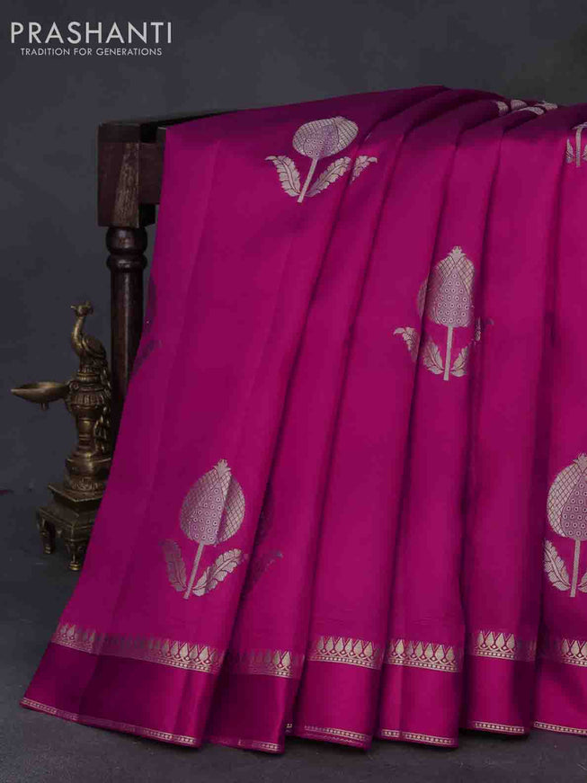 Chiniya silk saree pink with zari woven buttas and zari woven simple border