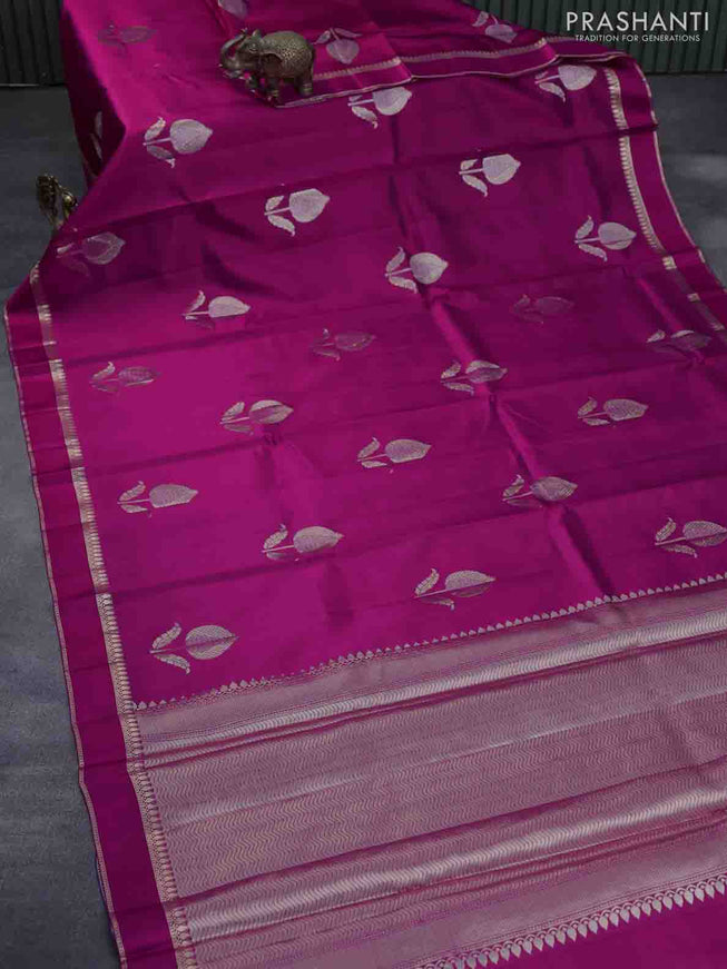 Chiniya silk saree pink with zari woven buttas and zari woven simple border