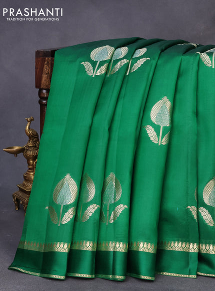 Chiniya silk saree green with zari woven buttas and zari woven simple border