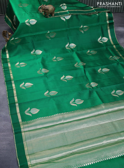 Chiniya silk saree green with zari woven buttas and zari woven simple border