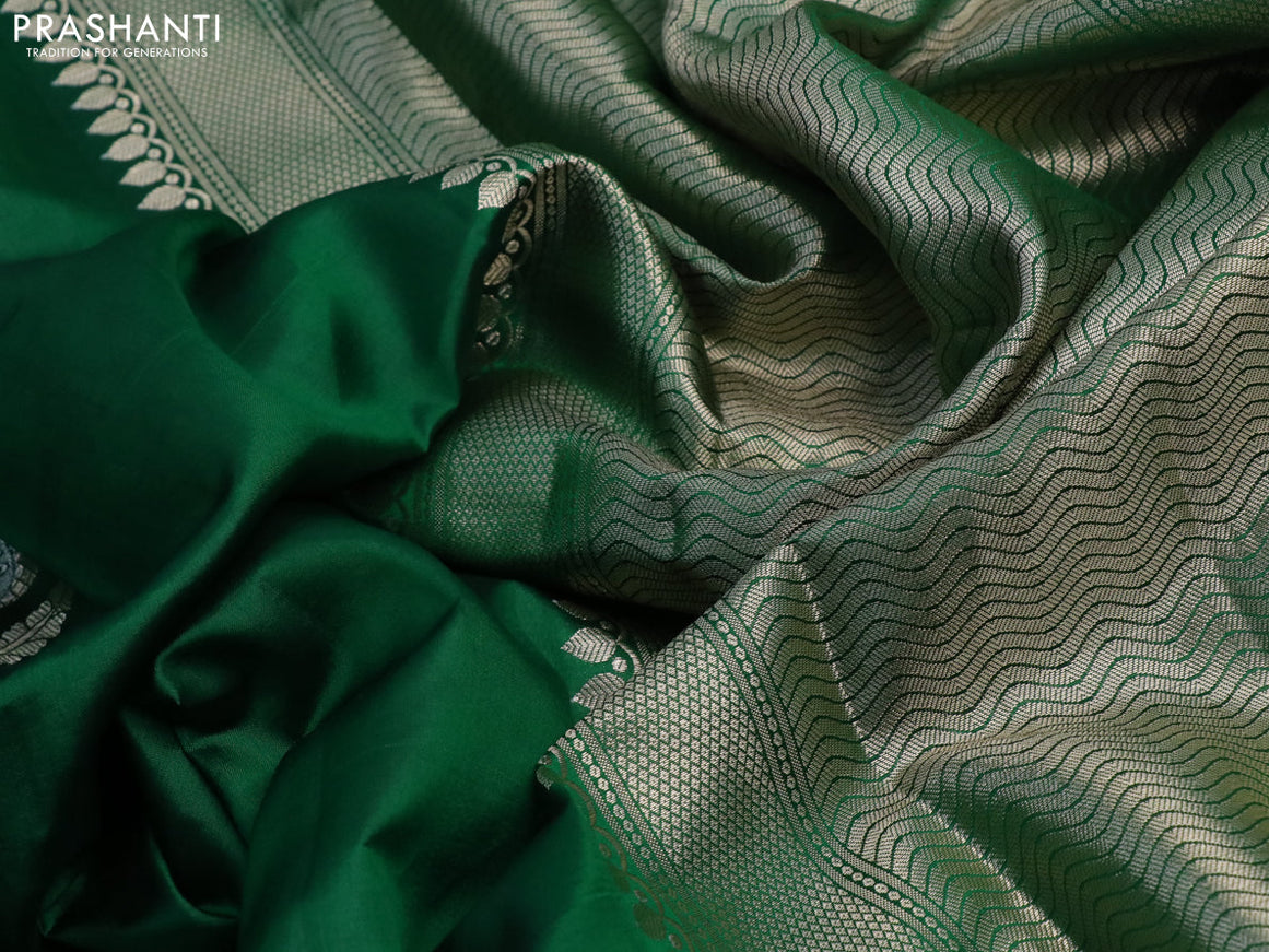 Chiniya silk saree green with zari woven buttas and zari woven simple border